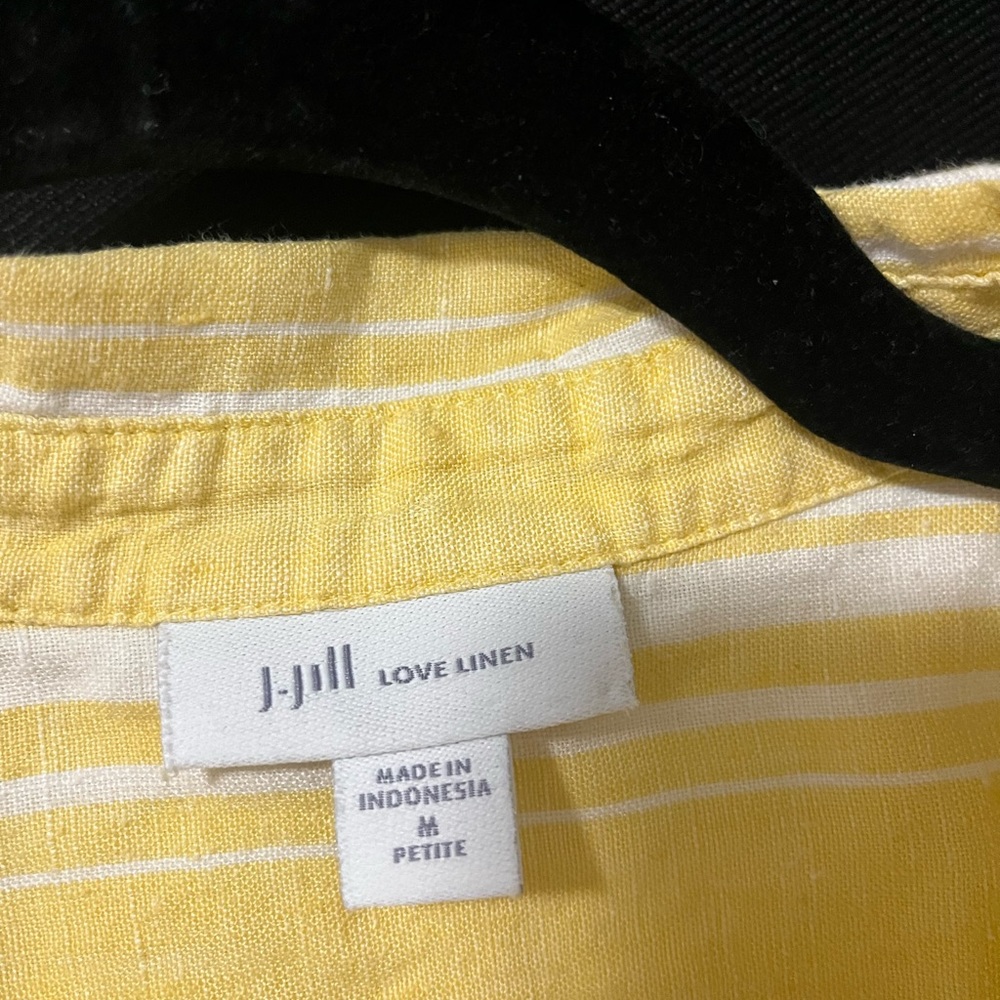 J. Jill Yellow White Striped Love 100% Linen Button Down Shirt Womans - Picture 2 of 5